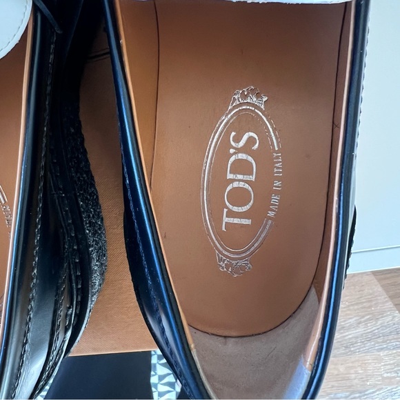 TOD’S raised sole black white leather penny loafers 40.5 EU/IT - Picture 5 of 7